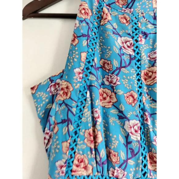 Sunday Mi Amor Floral Halter Neck Sleeveless Mini Dress Blue Tiered Size M Swing - Picture 10 of 11